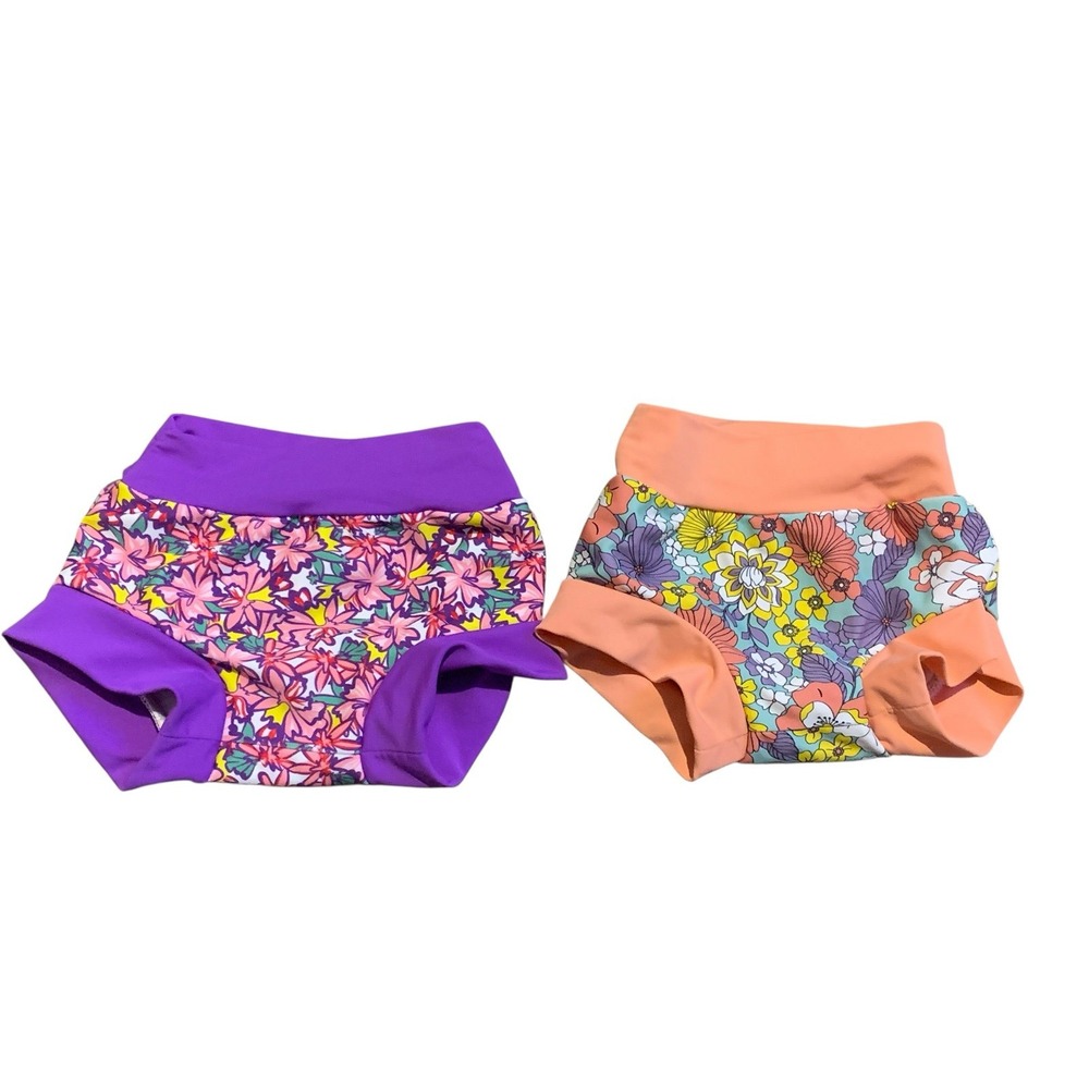 Big Elephant Swim Diapers Small Purple Orange Floral Reusable Beach Pool Set